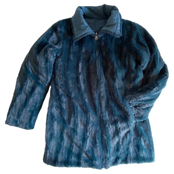 Deep Teal Green Reversable Faux Fur Teddy Jacket Sz M/8 - Picture 9 of 10